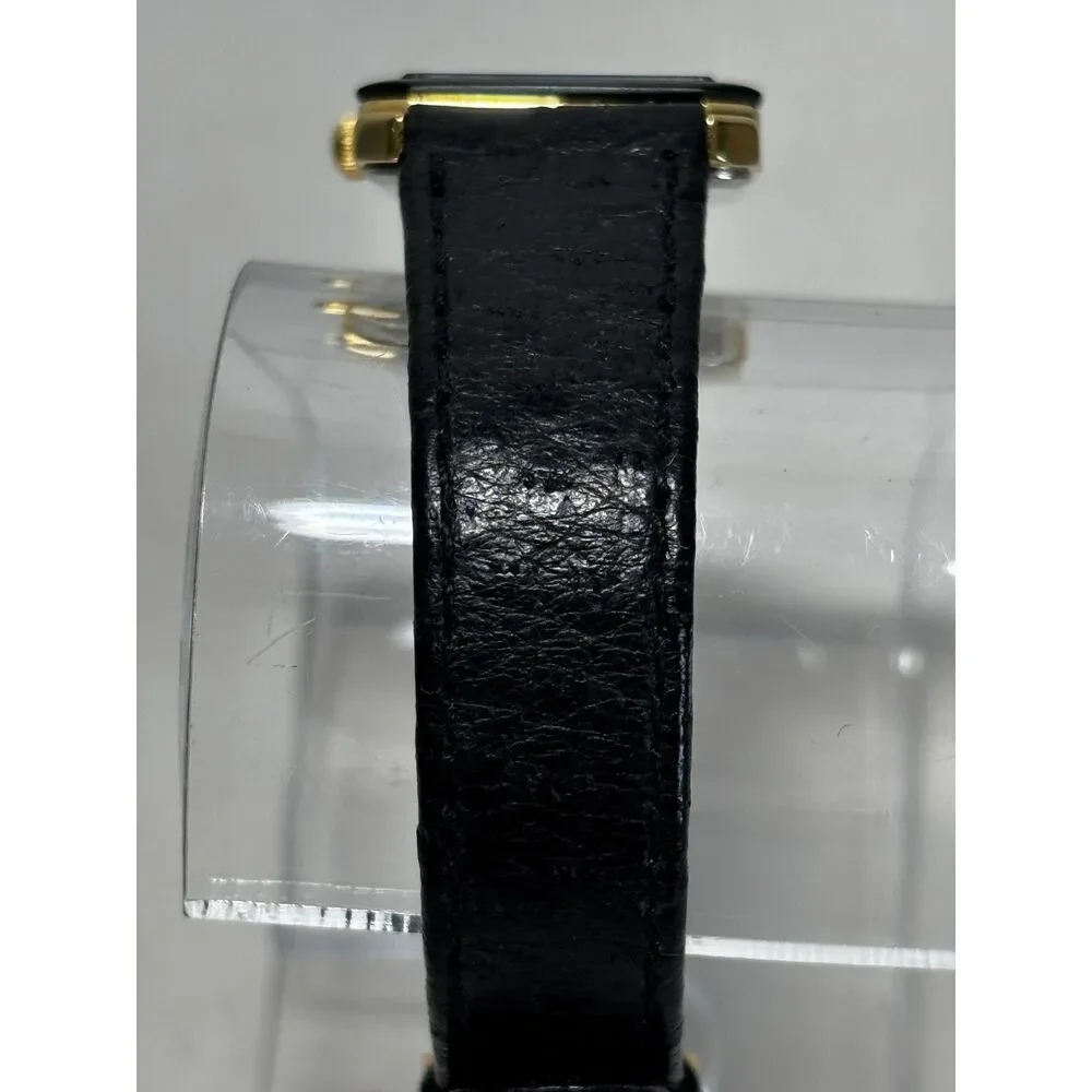 Vintage Seiko 2P20-5000 gold tone women's watch with black leather, working